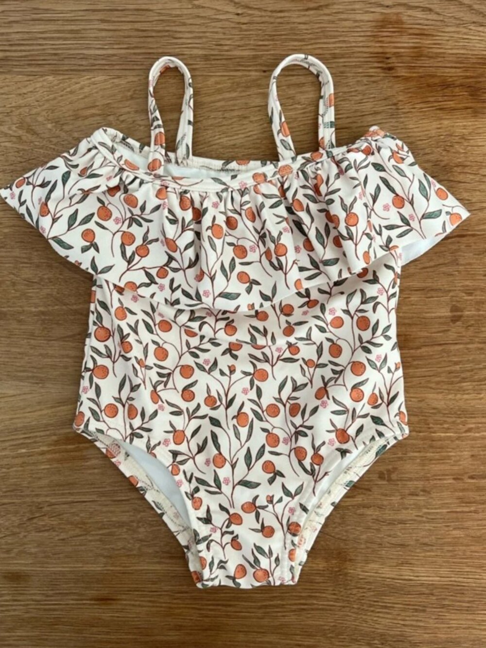 Rylee + Cru Rancho Valencia Orange Print Ruffle One-Piece Swimsuit 6-12mo
